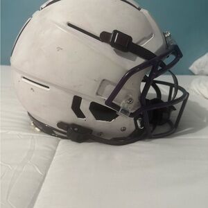 White Football Helmet with Purple Accents
